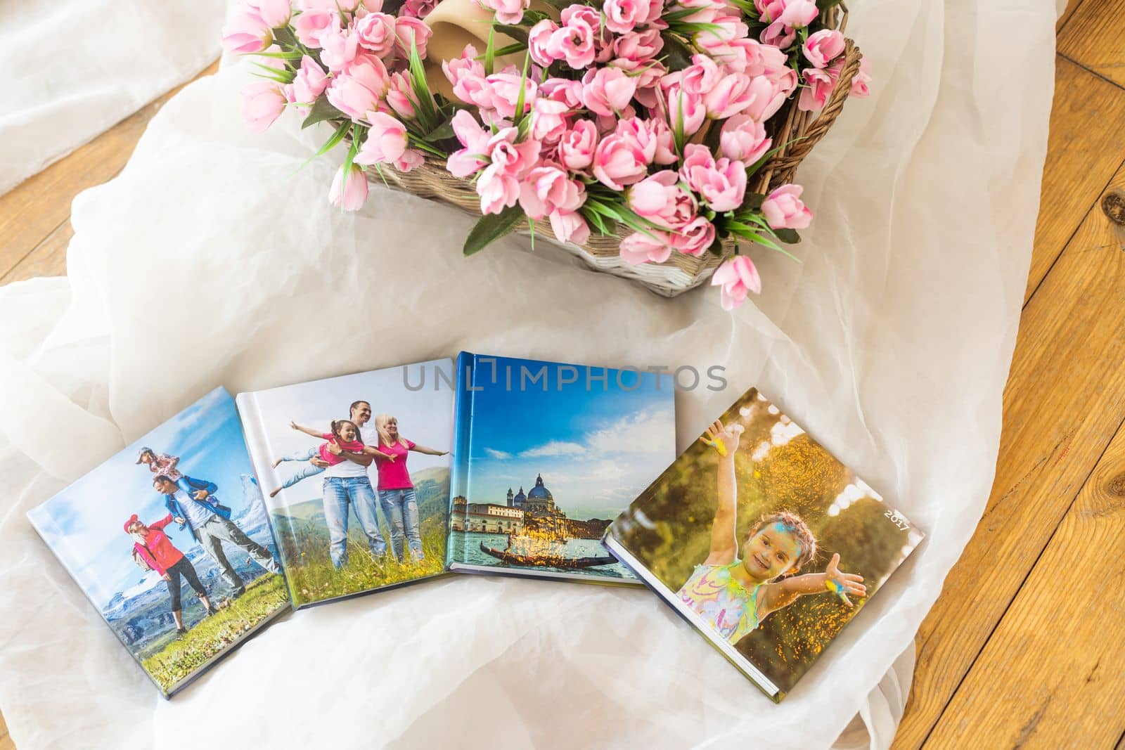 photo books and flowers, photo album.