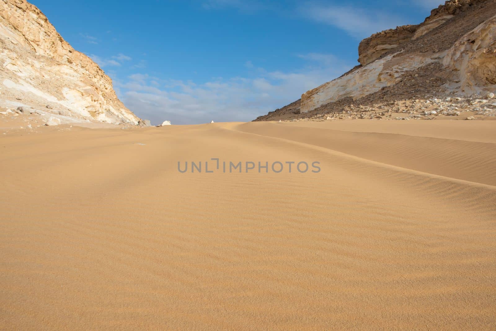 Barren desert landscape in hot climate with sand dunes by paulvinten