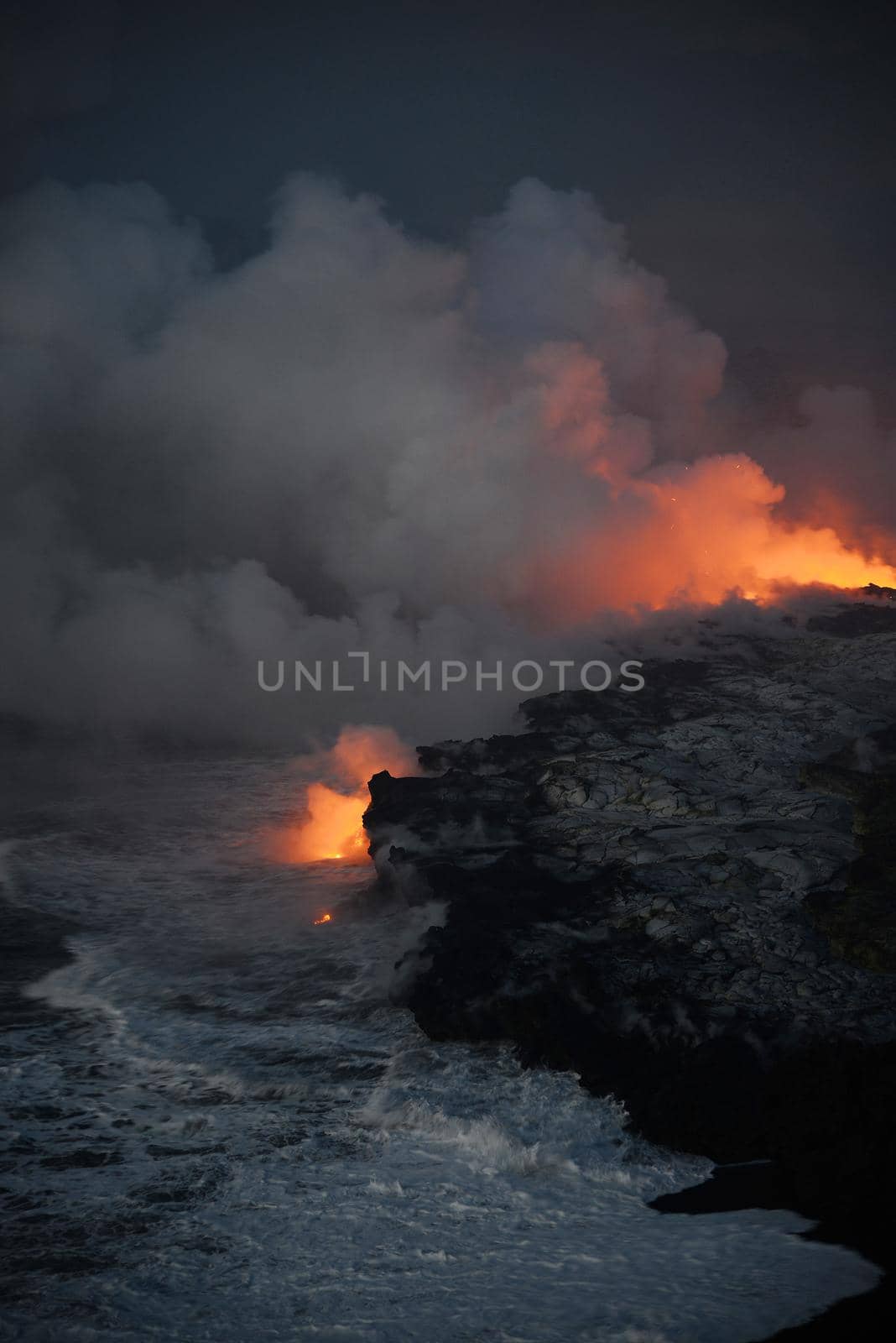 Lava entry to ocean at Big Island, Hawaii