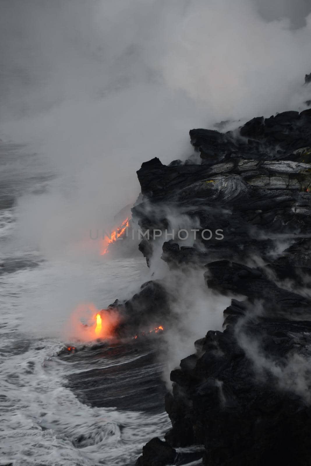 Lava entry to ocean at Big Island, Hawaii