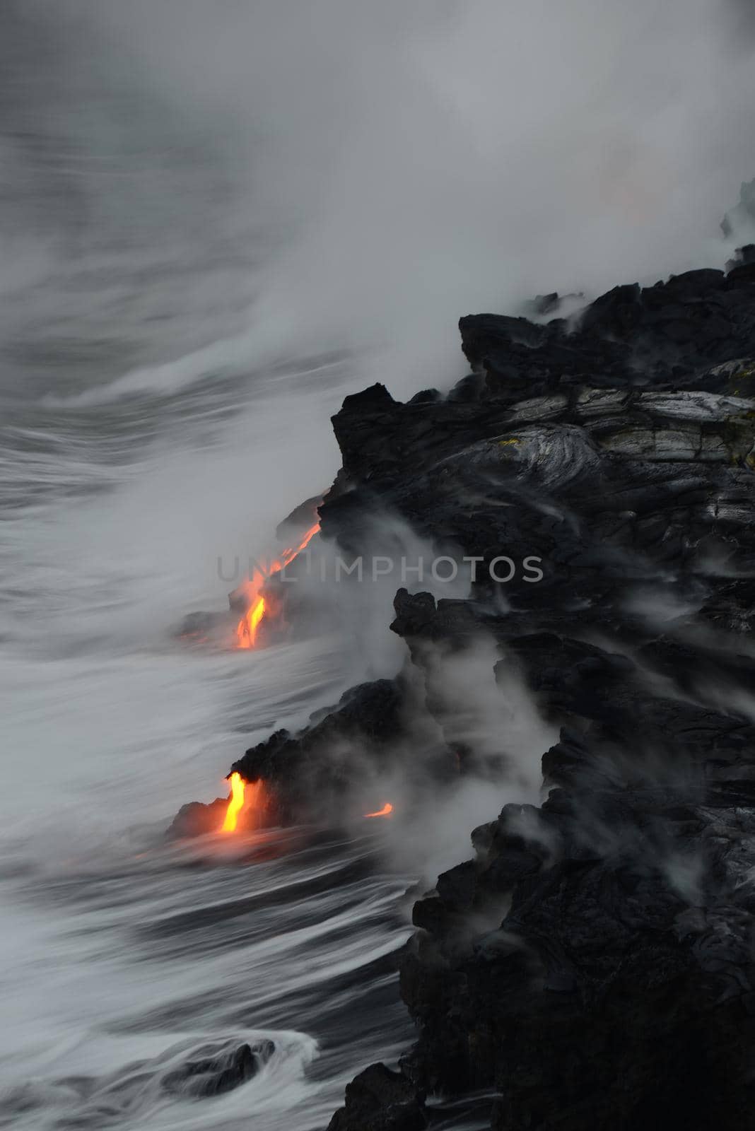 Lava entry to ocean at Big Island, Hawaii