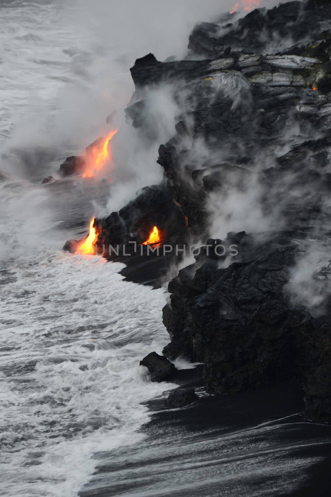 Lava entry to ocean at Big Island, Hawaii