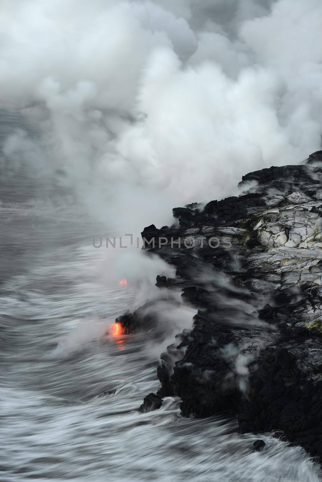 Lava entry to ocean at Big Island, Hawaii