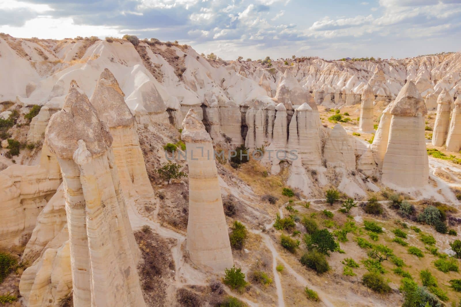 Unique geological formations in Love Valley in Cappadocia, popular travel destination in Turkey.