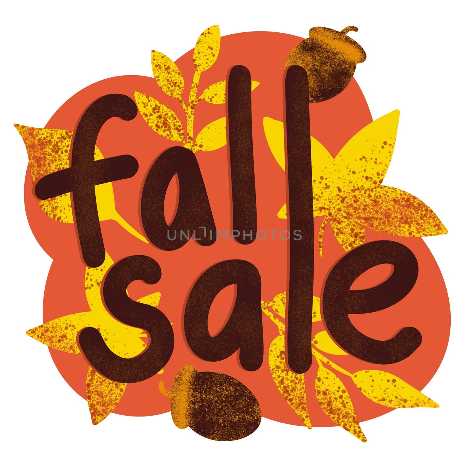 Hand drawn illustration of fall autumn sale sign, red orange yellow leaves. Business commercial marketing discount text, seasonal advertising promotion design, autumnal template art. by Lagmar