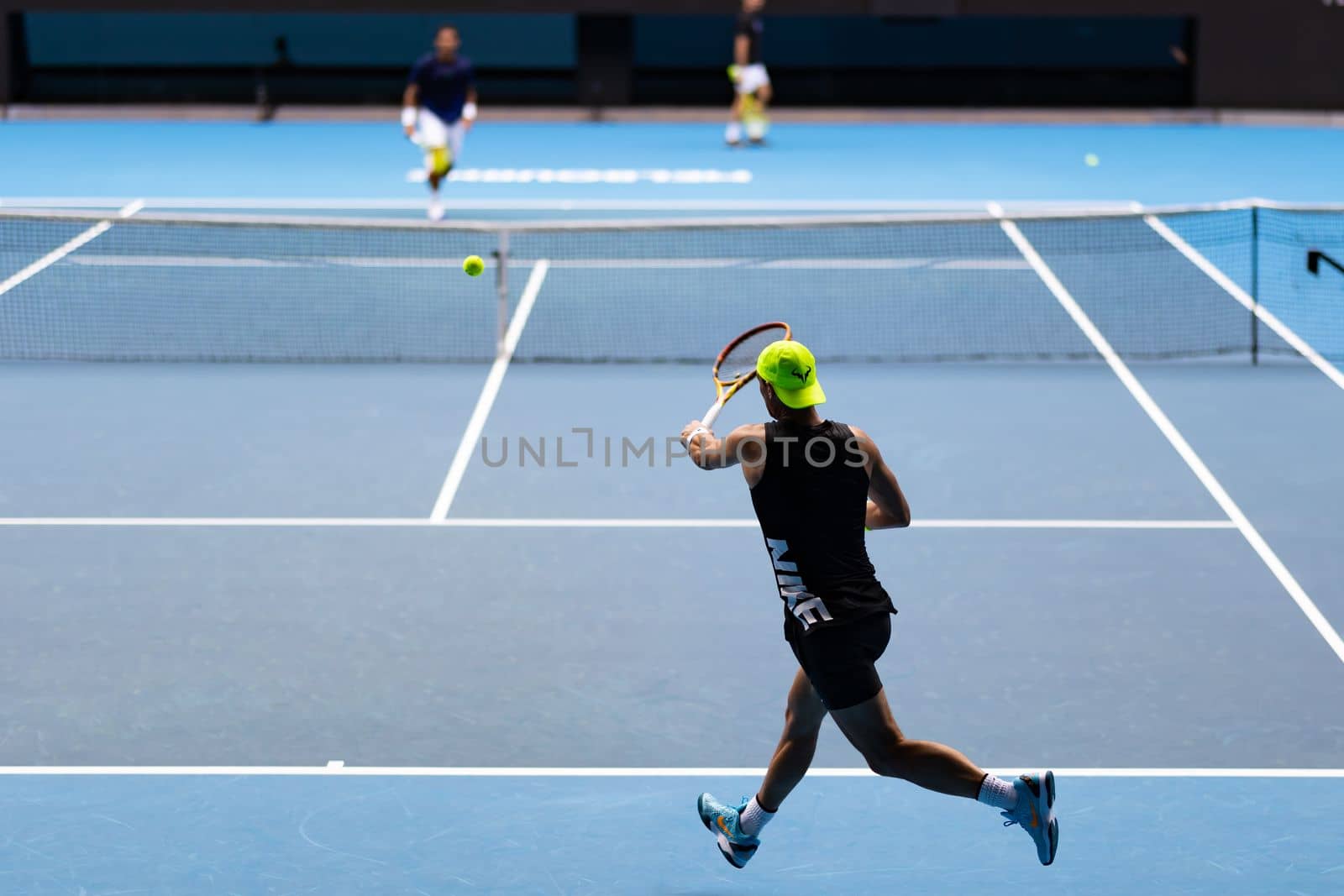 MELBOURNE, AUSTRALIA - JANUARY 13: Rafael Nadal of Spain practices ahead of the 2023 Australian Open at Melbourne Park on January 13, 2023 in Melbourne, Australia.