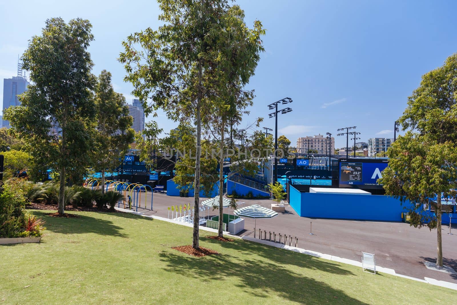 MELBOURNE, AUSTRALIA - JANUARY 13: Atmosphere and venue shots ahead of the 2023 Australian Open at Melbourne Park on January 13, 2023 in Melbourne, Australia.