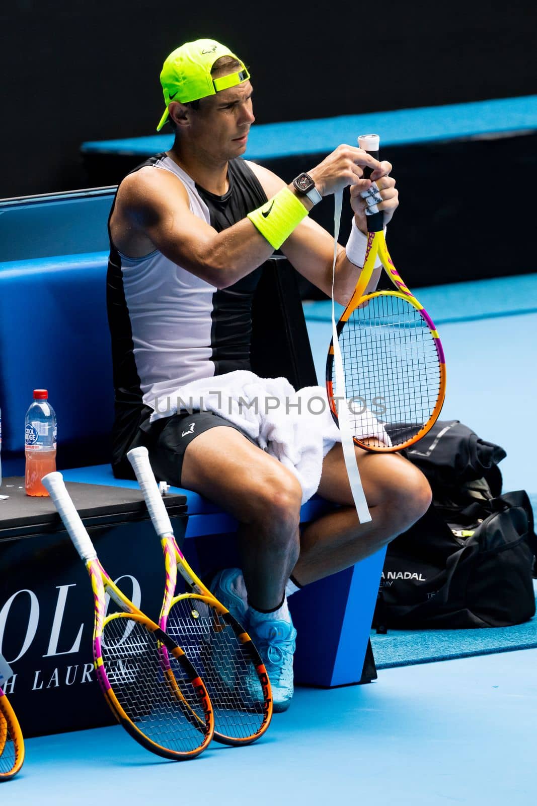 MELBOURNE, AUSTRALIA - JANUARY 13: Rafael Nadal of Spain practices ahead of the 2023 Australian Open at Melbourne Park on January 13, 2023 in Melbourne, Australia.