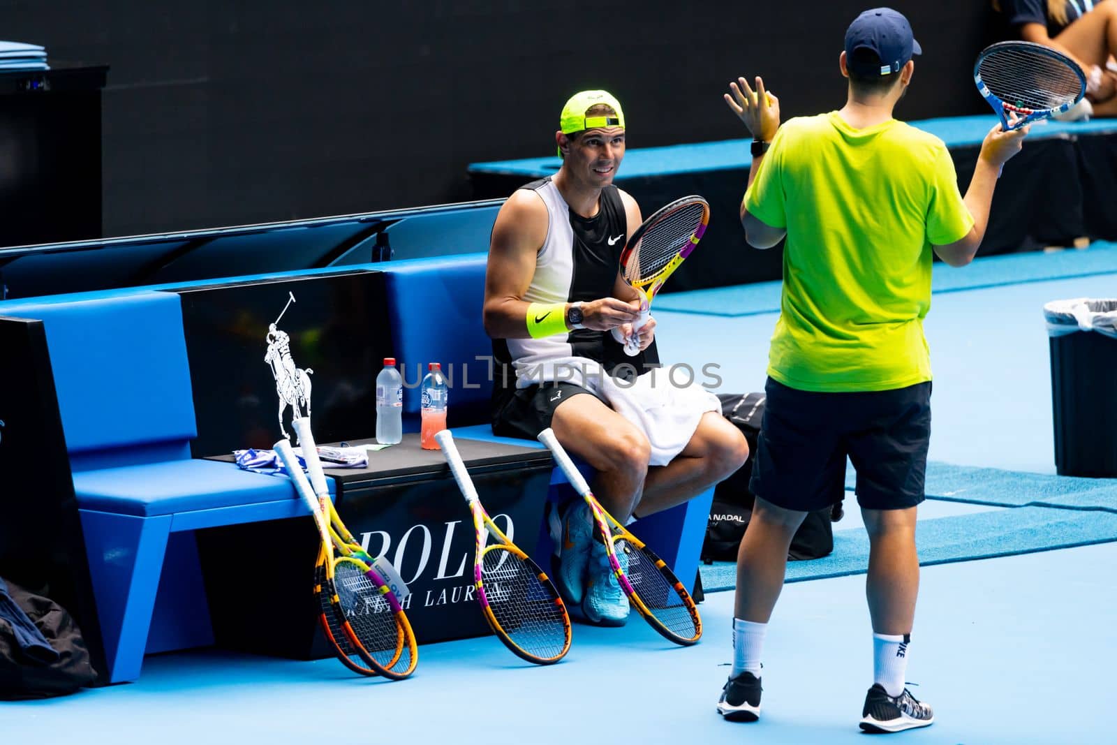 MELBOURNE, AUSTRALIA - JANUARY 13: Rafael Nadal of Spain practices ahead of the 2023 Australian Open at Melbourne Park on January 13, 2023 in Melbourne, Australia.