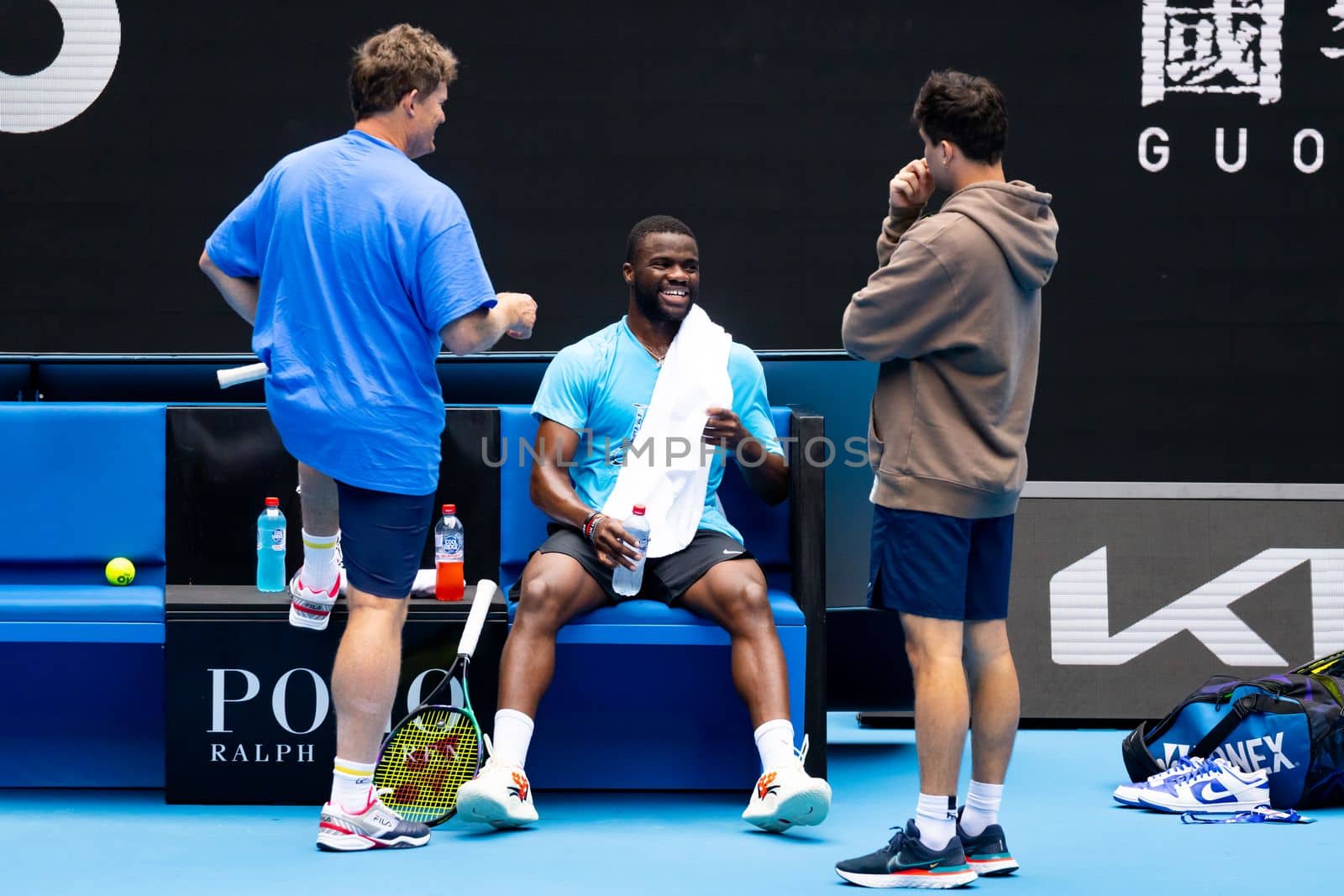 MELBOURNE, AUSTRALIA - JANUARY 13: Frances Tiafoe (USA) practices ahead of the 2023 Australian Open at Melbourne Park on January 13, 2023 in Melbourne, Australia.