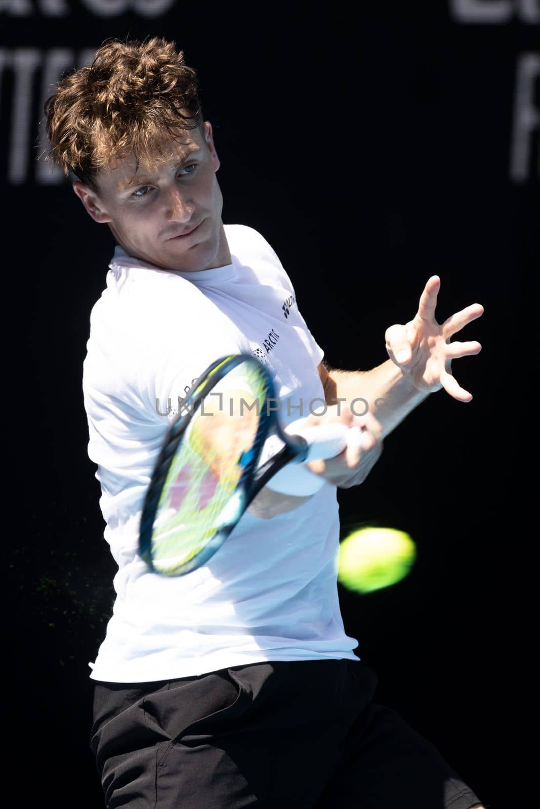MELBOURNE, AUSTRALIA - JANUARY 13: Casper Ruud of Norway practices ahead of the 2023 Australian Open at Melbourne Park on January 13, 2023 in Melbourne, Australia.