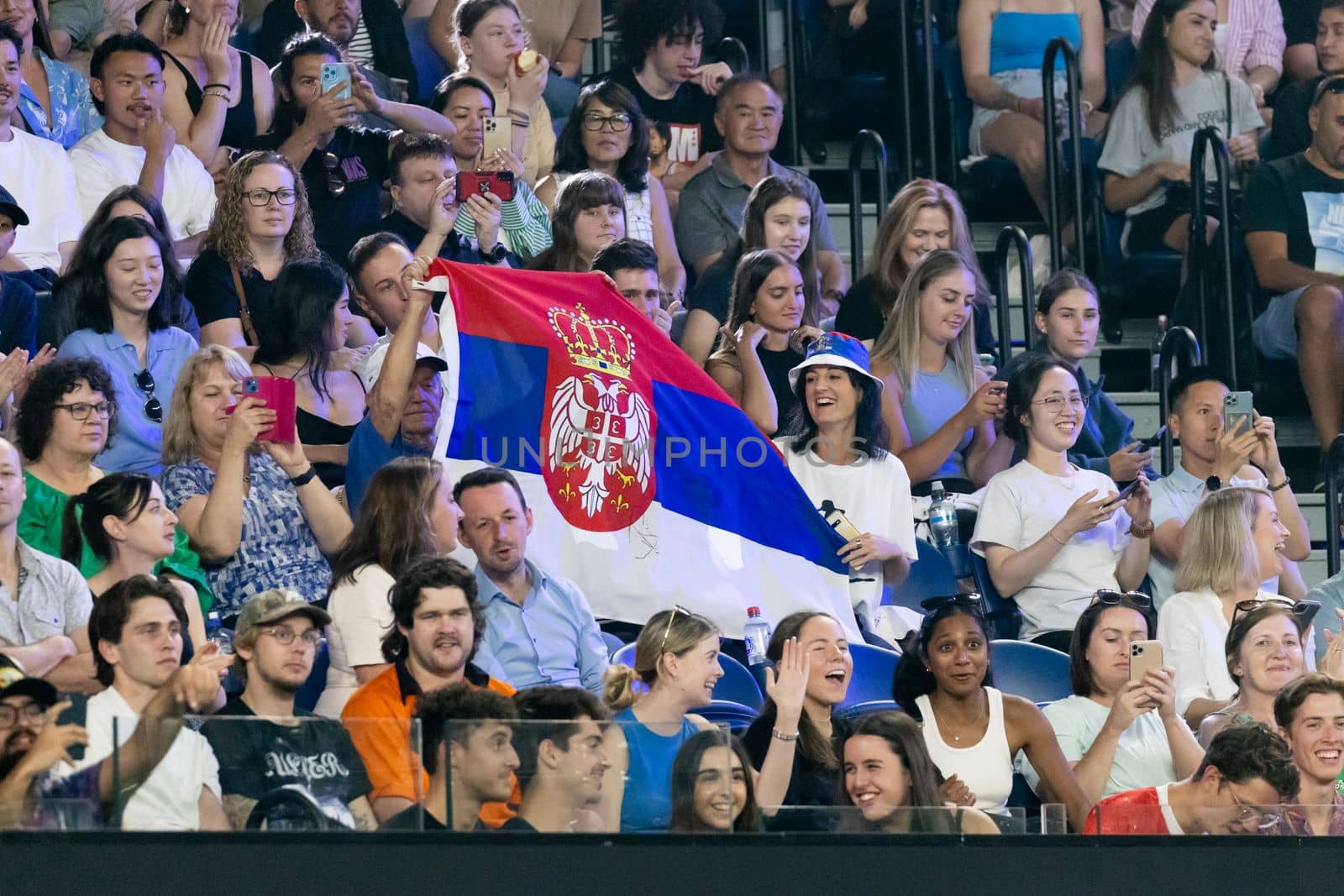 MELBOURNE, AUSTRALIA - JANUARY 13: Crowd as Novak Djokovic of Serbia and Nick Kyrgios of Australia play an Arena Showdown charity match ahead of the 2023 Australian Open at Melbourne Park on January 13, 2023 in Melbourne, Australia.
