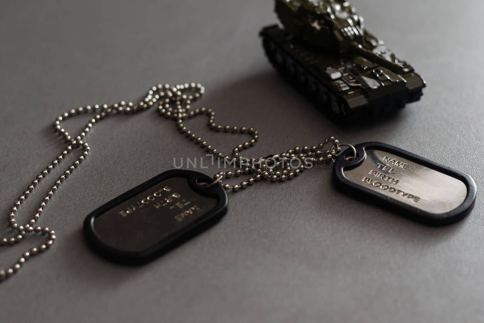 military dog tags. badge with the name of a soldier.