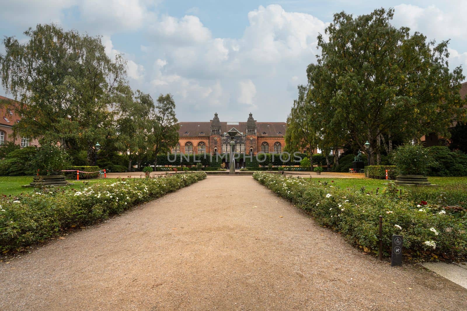 Copenhagen, Denmark. October 2022. panoramic view of the Garden of the Royal Library ibn the city center