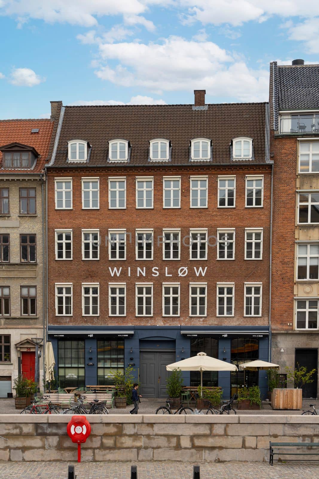 Copenhagen, Denmark. October 2022. A view of the typical house facades on the streets in the city center