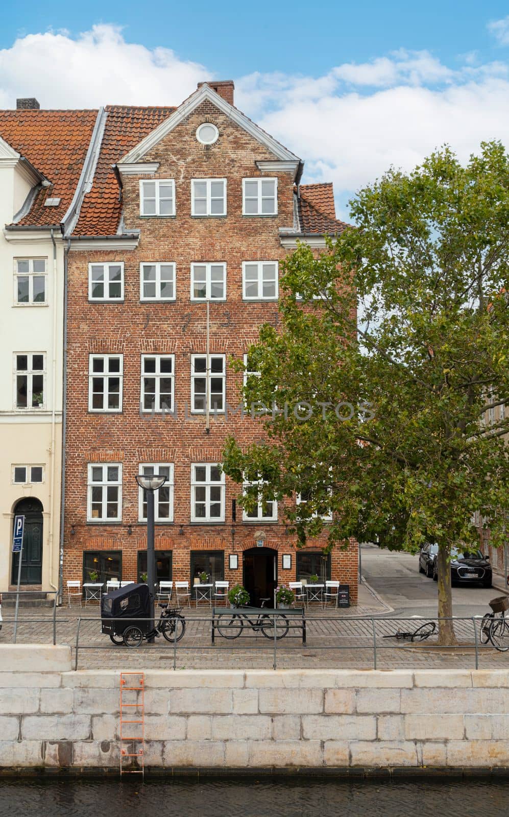 Copenhagen, Denmark. October 2022. A view of the typical house facades on the streets in the city center