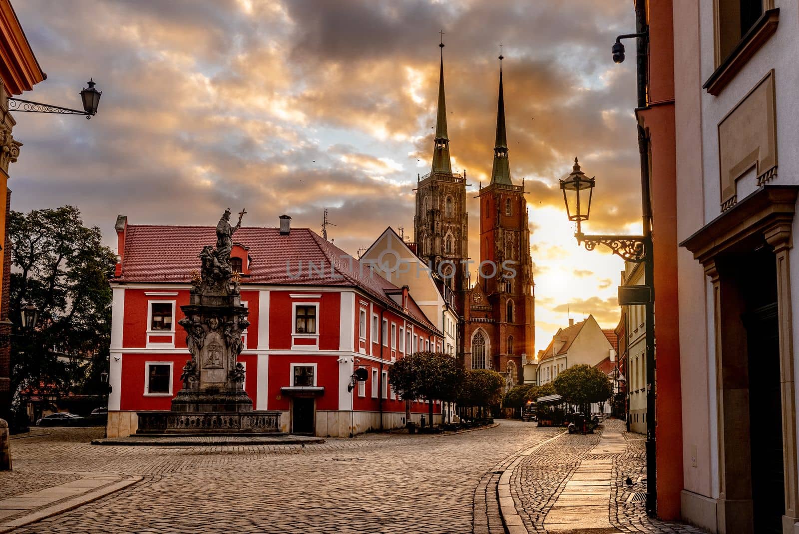 Wroclaw, Poland landmark Ostrow Tumski island and Cathedral of St John the Baptist towers