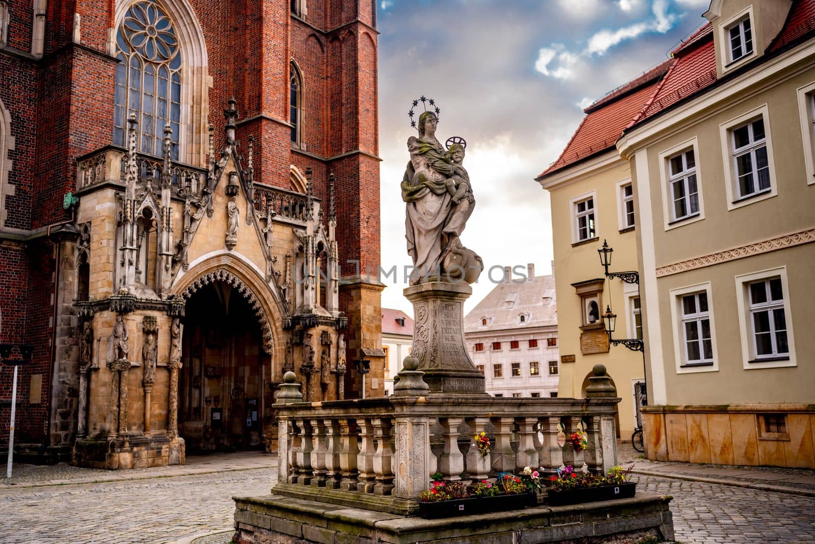 Wroclaw, Poland landmark Ostrow Tumski island and Cathedral of St John the Baptist towers
