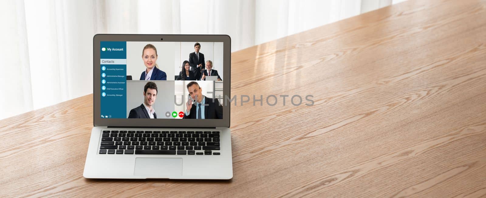 Business people on video conference for modish virtual group meeting by biancoblue