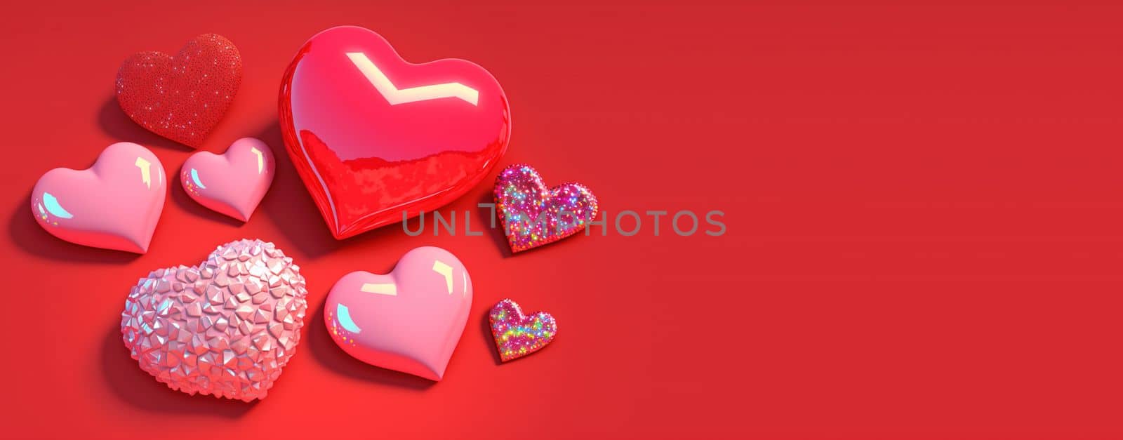 Gleaming 3D Heart, Diamond, and Crystal Illustration for Valentine's Day Banner