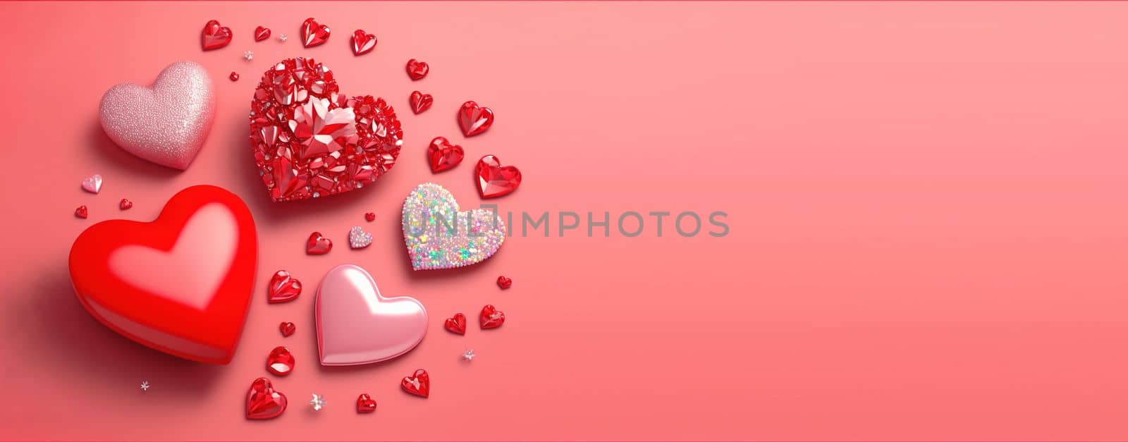 Gleaming 3D Heart, Diamond, and Crystal Illustration for Valentine's Day Banner