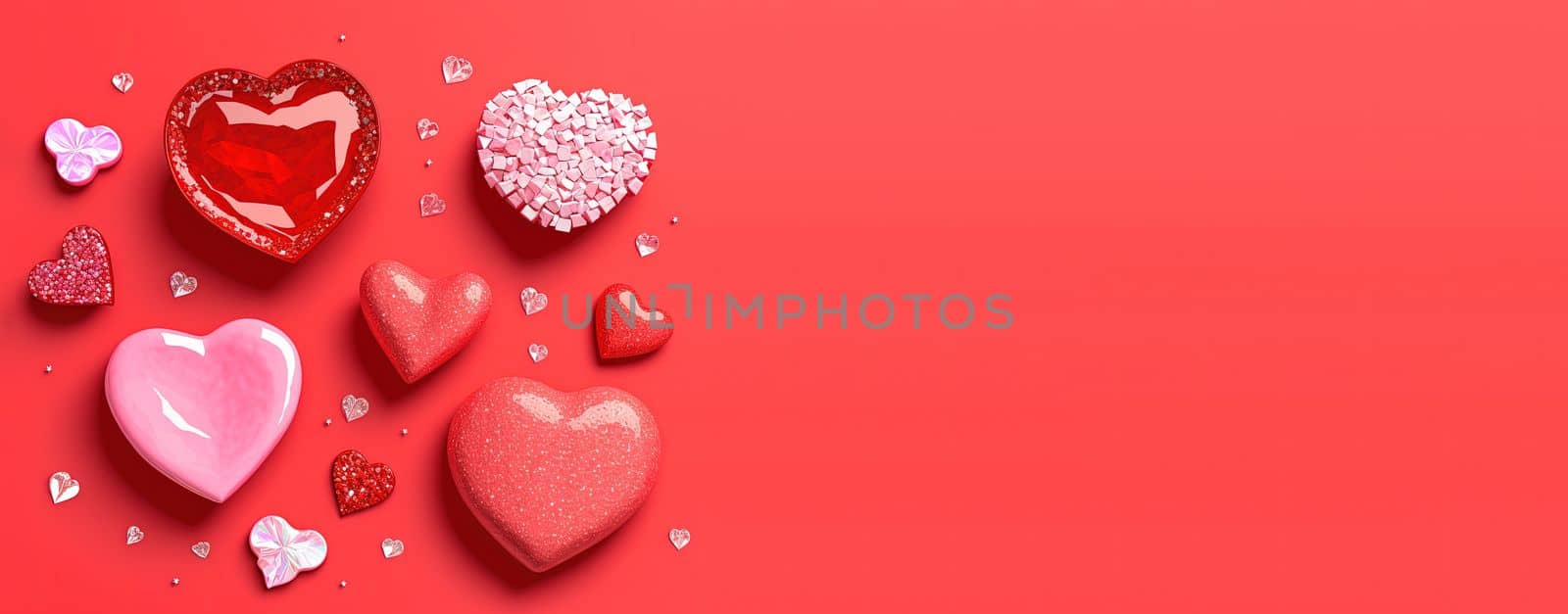 Gleaming 3D Heart, Diamond, and Crystal Illustration for Valentine's Day Banner by templator