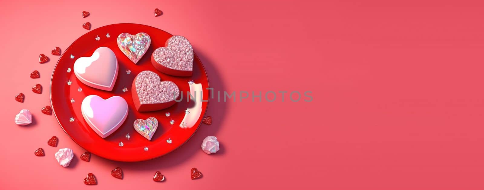 Shimmering 3D Heart Shape, Diamond, and Crystal Design for Valentine's Day Background and Banner