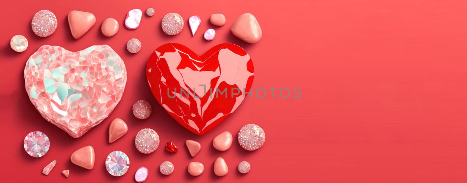 Valentine's Day Sparkle Hearts Diamonds and Crystals Banner and Background