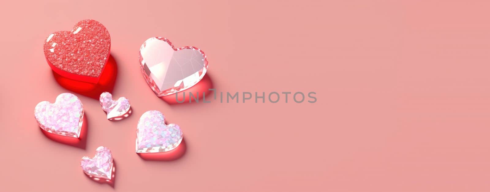 Shimmering 3D Heart Shape, Diamond, and Crystal Design for Valentine's Day Background and Banner