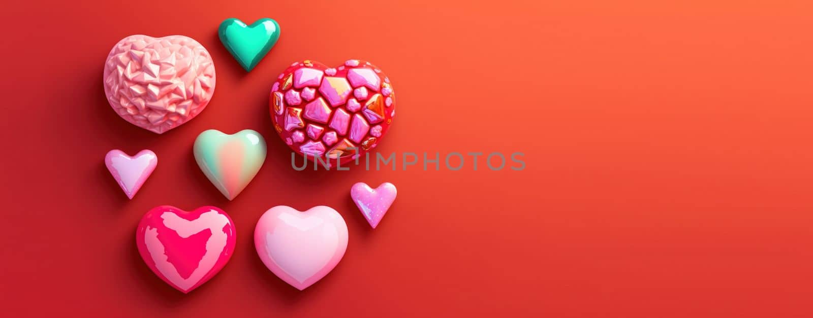 Shimmering 3D Heart Shape, Diamond, and Crystal Design for Valentine's Day Background and Banner