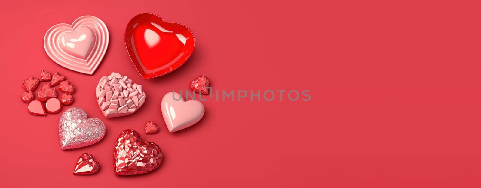 Glittering 3D Heart, Diamond, and Crystal Illustration for Valentine's Day Design Background and Banner by templator