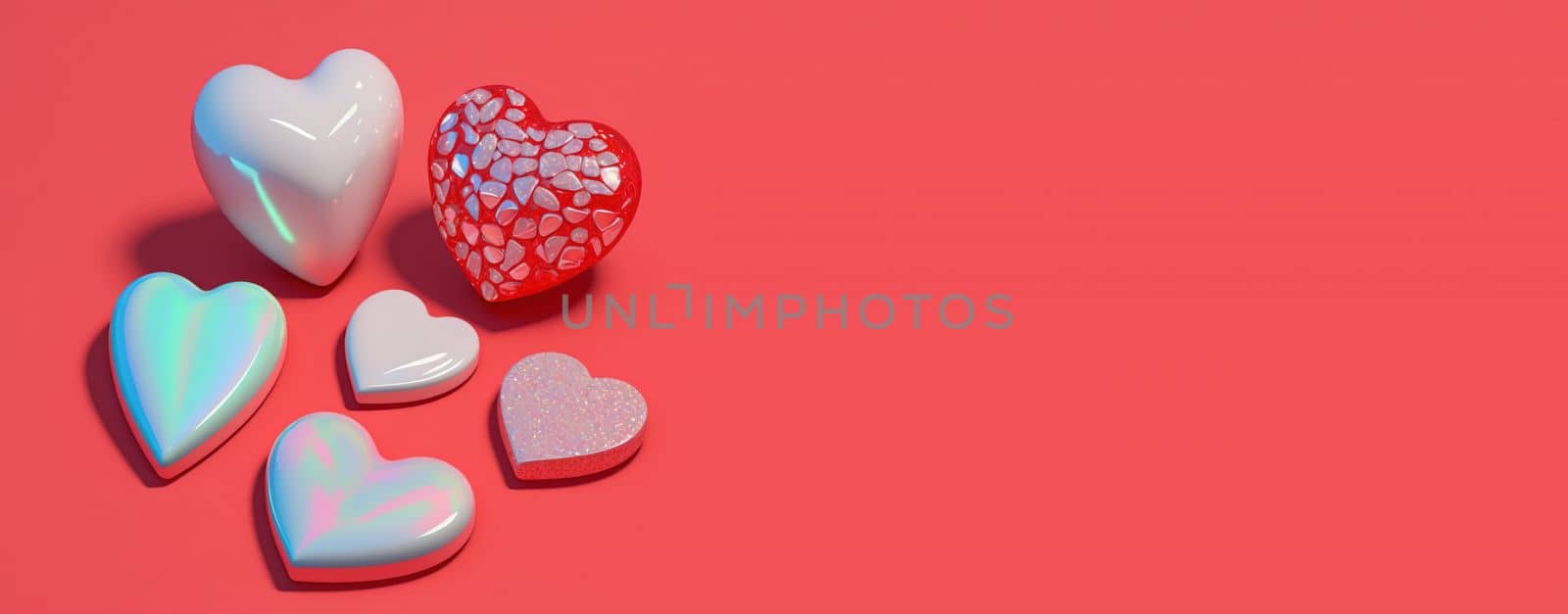 Glittering 3D Heart, Diamond, and Crystal Illustration for Valentine's Day Design Background and Banner by templator