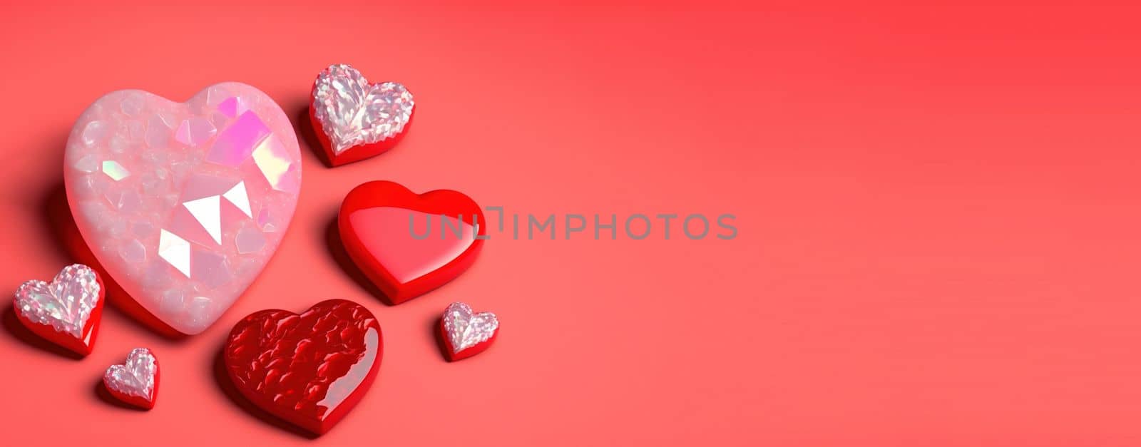 Glittering 3D Heart, Diamond, and Crystal Illustration for Valentine's Day Design Background and Banner by templator