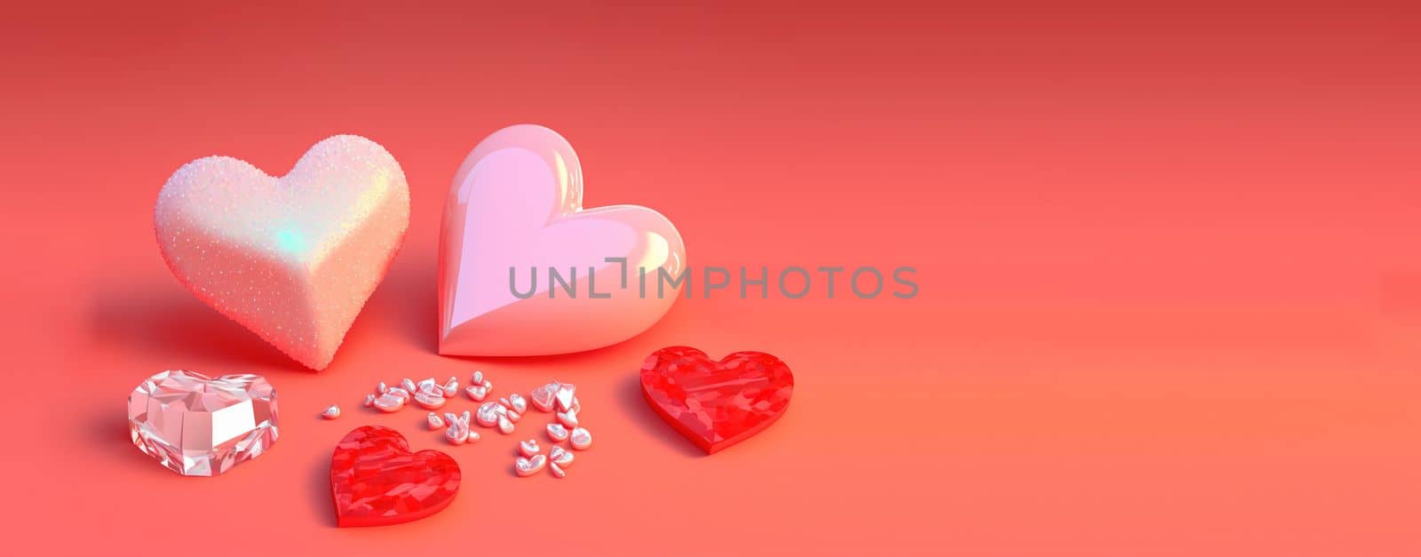 Glittering 3D Heart, Diamond, and Crystal Illustration for Valentine's Day Design Background and Banner by templator