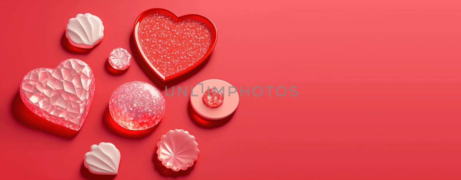 Valentine's Day 3D Illustration Design Heart Diamond and Crystal Themed Banner and Background by templator