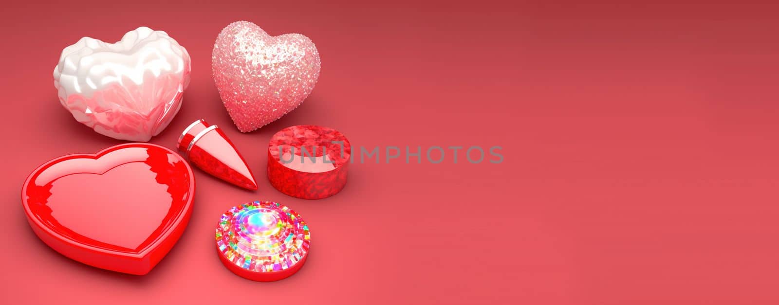 Valentine's Day 3D Illustration Design Heart Diamond and Crystal Themed Banner and Background by templator