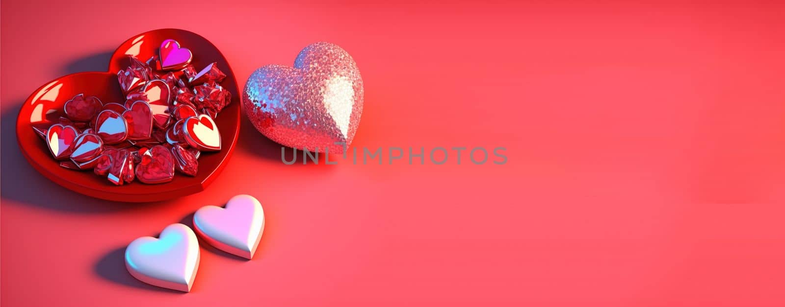 Twinkling 3D Heart Shape, Diamond, and Crystal Illustration for Valentine's Day Banner by templator