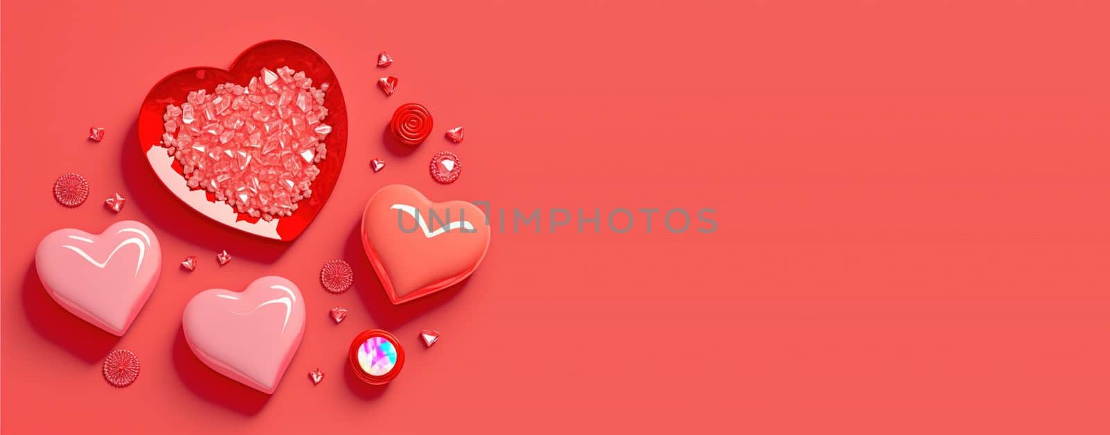 Twinkling 3D Heart Shape, Diamond, and Crystal Illustration for Valentine's Day Banner by templator