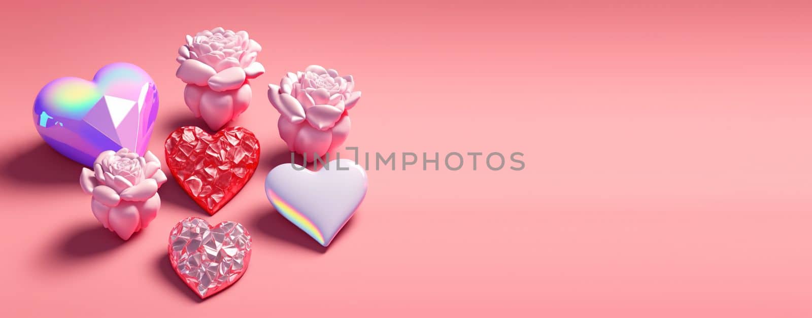 Sparkling 3D illustration of heart, diamond and flower shape for banner and background by templator