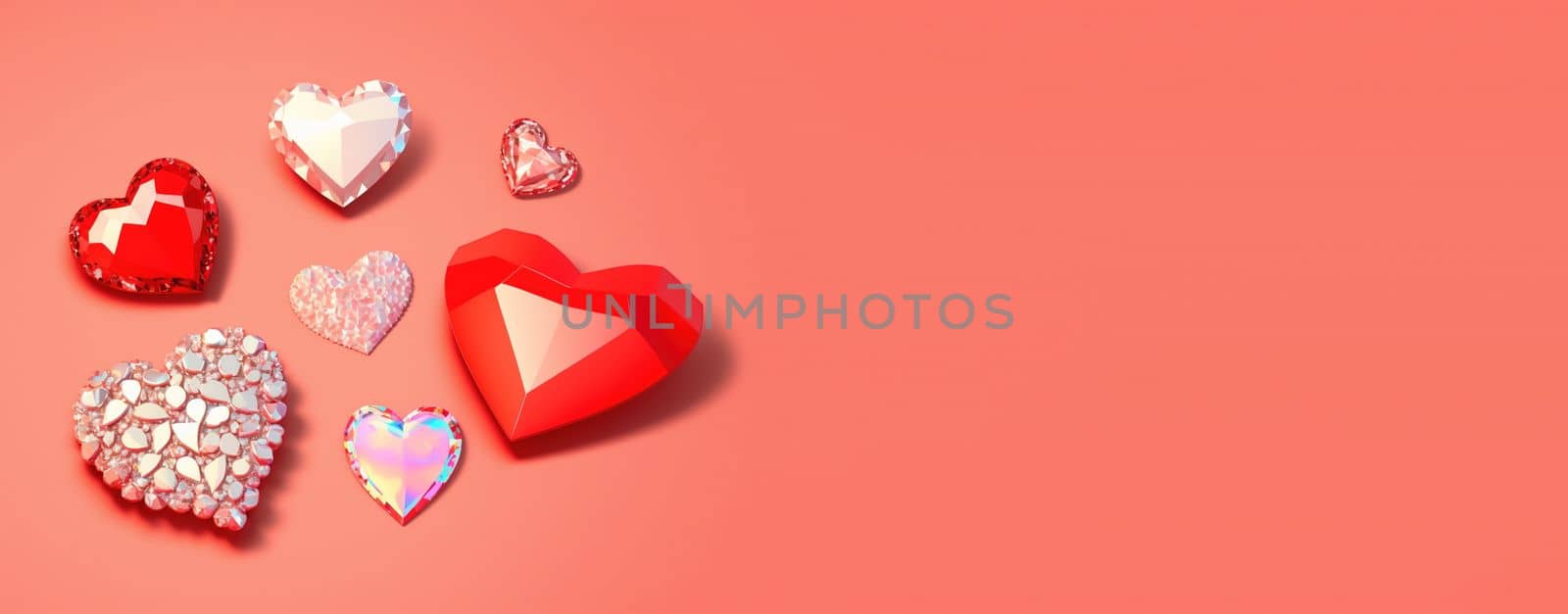 Glistening 3D Heart, Diamond, and Crystal Illustration for Valentine's Day Theme by templator