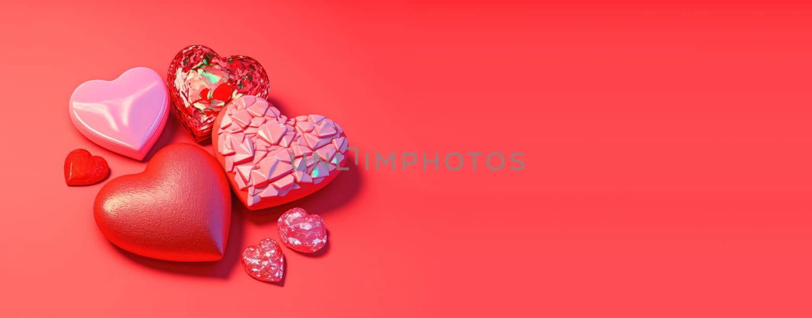 Glistening 3D Heart, Diamond, and Crystal Illustration for Valentine's Day Theme