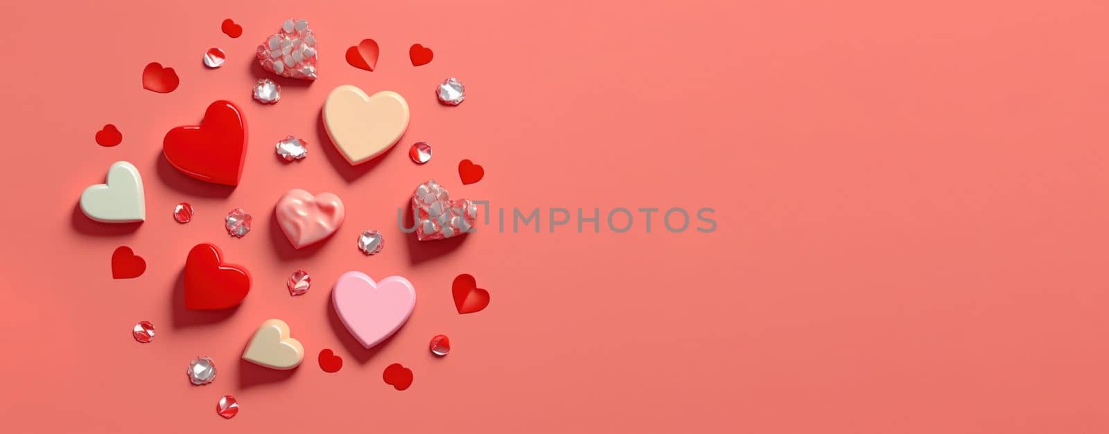 Glistening 3D Heart, Diamond, and Crystal Illustration for Valentine's Day Theme by templator