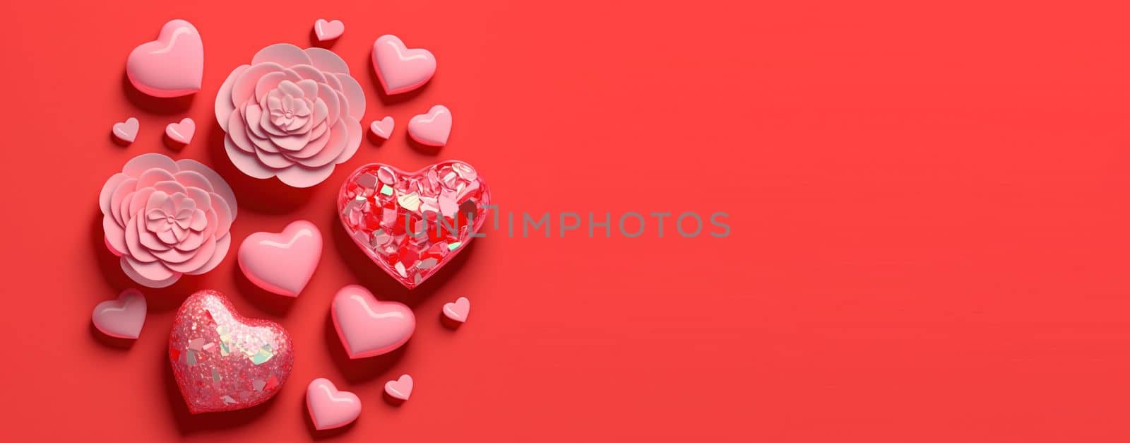 Sparkling 3D illustration of heart, diamond and flower shape for banner and background by templator