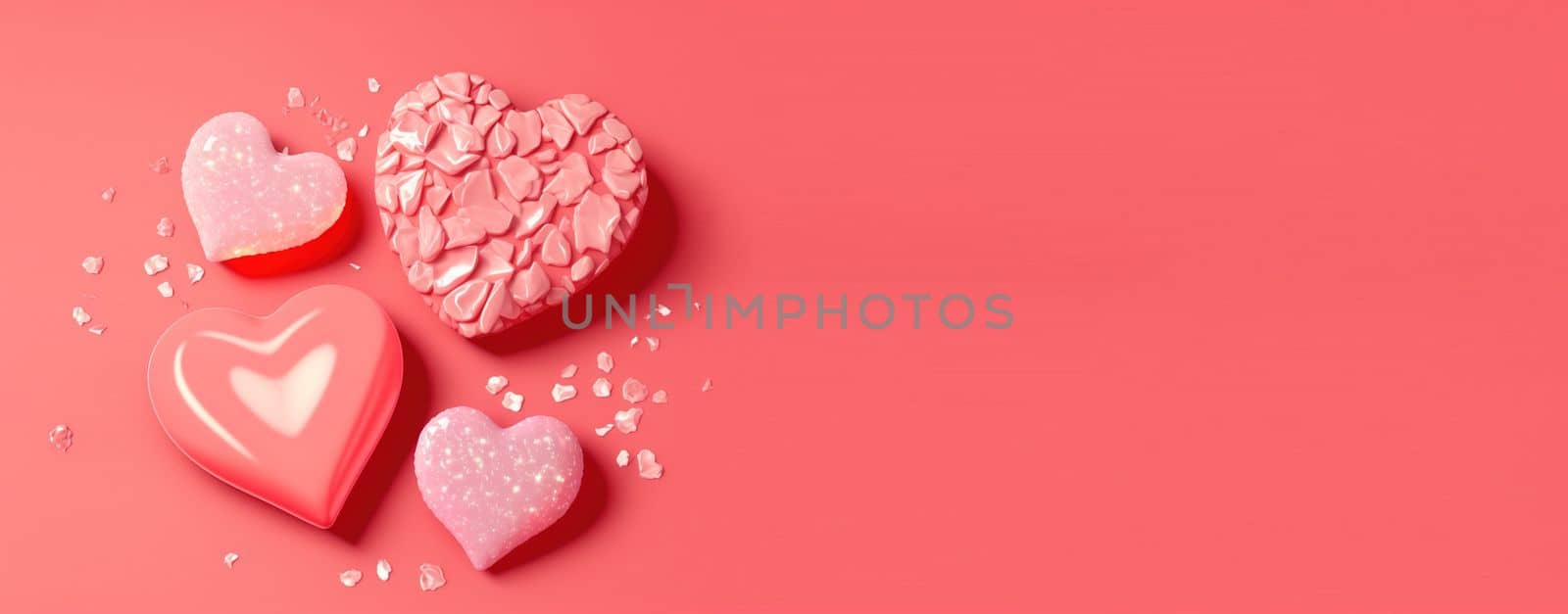 Valentine's Day 3D Illustration of Heart Crystal Diamond for Valentine's Day Promotion Banner and Background