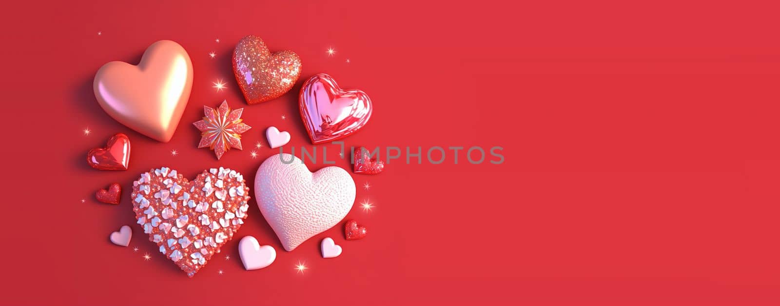 Gorgeous 3D Heart Shape, Diamond, and Crystal Illustration for Valentine's Day Banner by templator