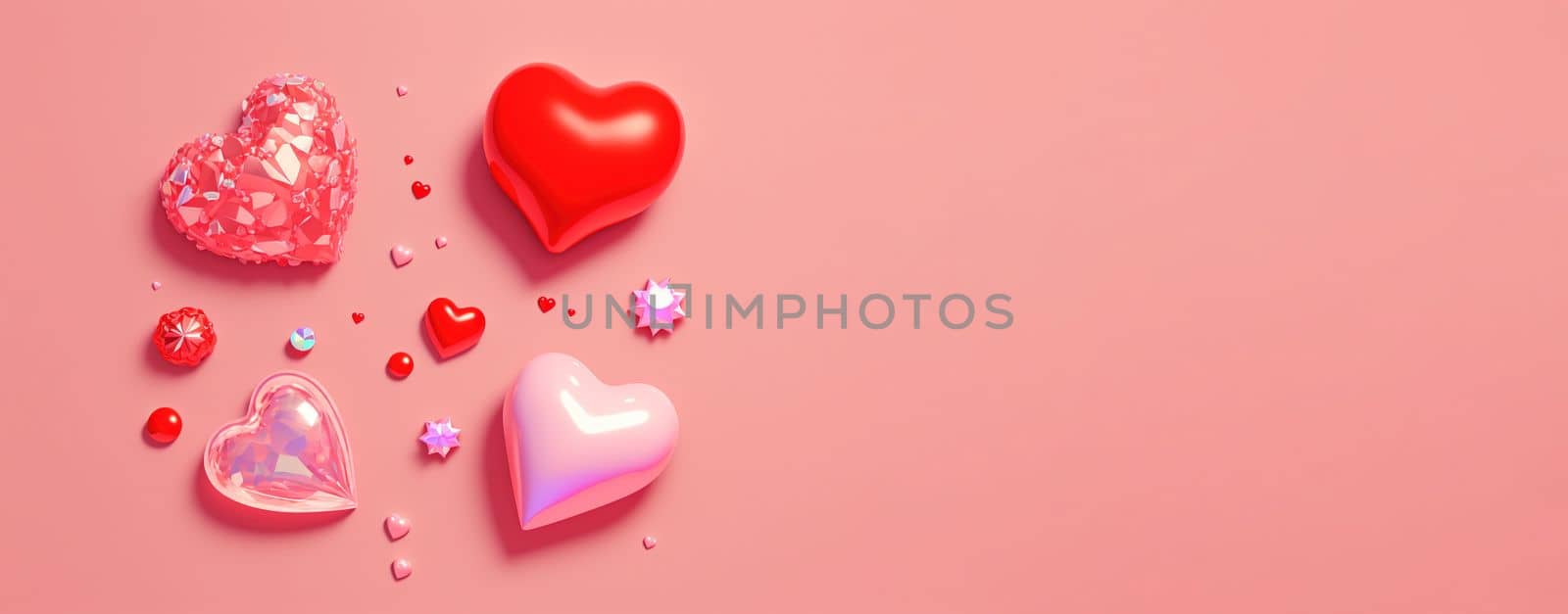 Valentine's Day 3D Illustration of Heart Crystal Diamond for Valentine's Day Promotion Banner and Background by templator
