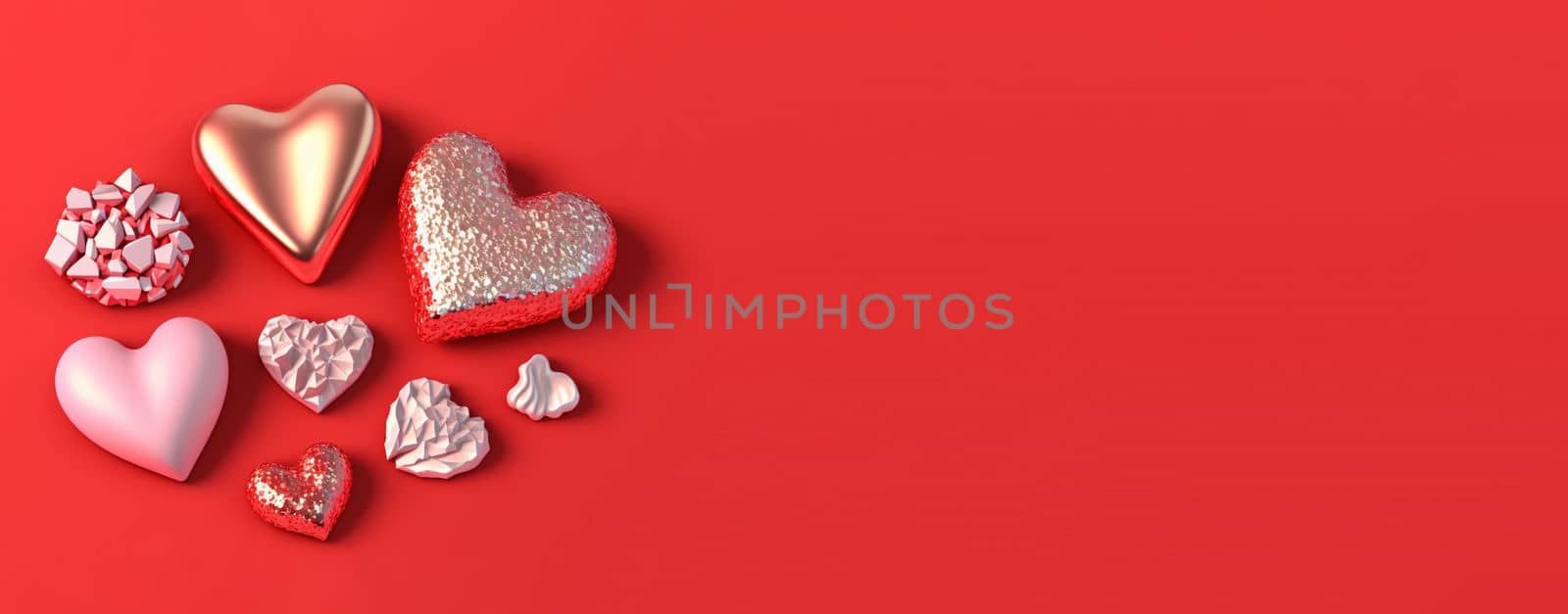 Valentine's Day Banner Background. Sparkling 3D Heart Shape with Diamond and Crystal Illustration by templator