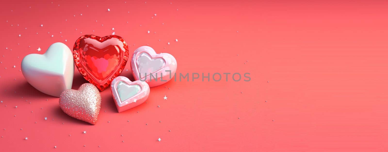 Gorgeous 3D Heart Shape, Diamond, and Crystal Illustration for Valentine's Day Banner