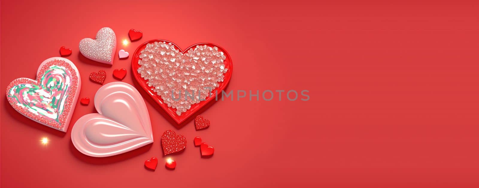 Gorgeous 3D Heart Shape, Diamond, and Crystal Illustration for Valentine's Day Banner