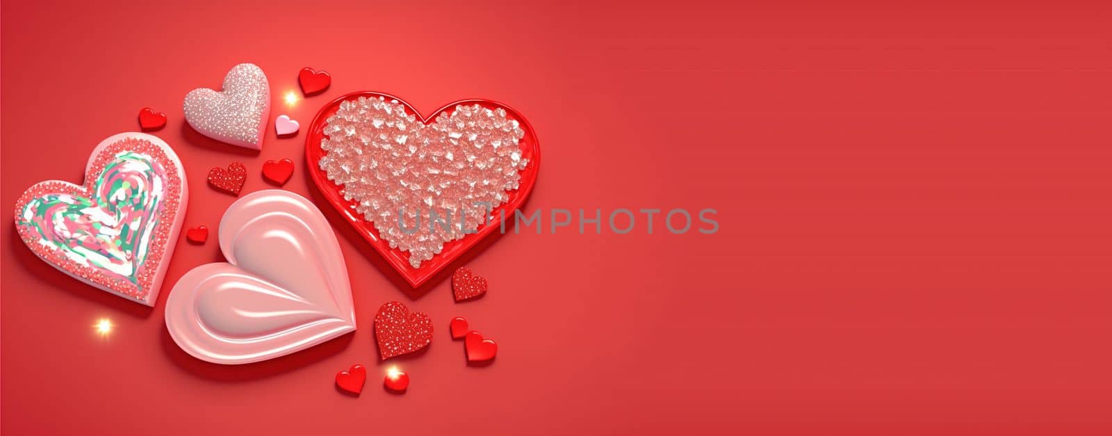 Gorgeous 3D Heart Shape, Diamond, and Crystal Illustration for Valentine's Day Banner by templator